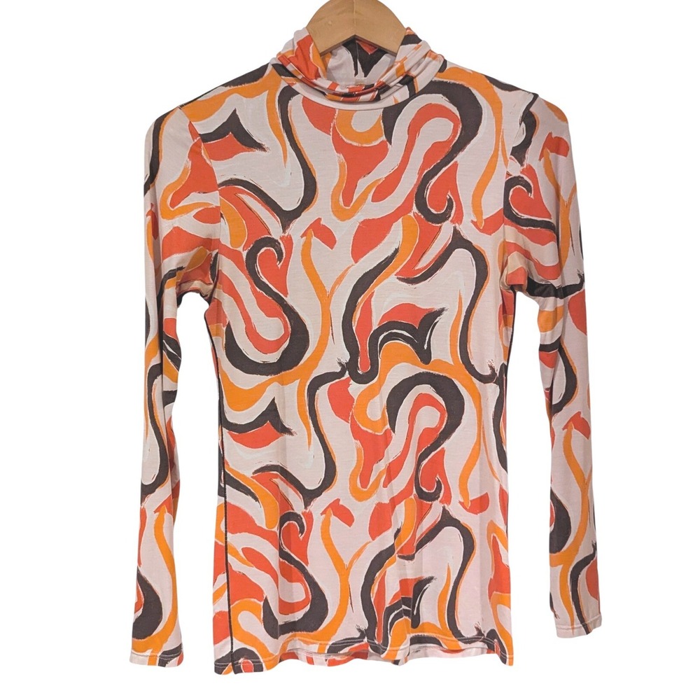 Uniqlo Marni Turtleneck S Orange Black Swirl Heattech Graphic Long Sleeve Top